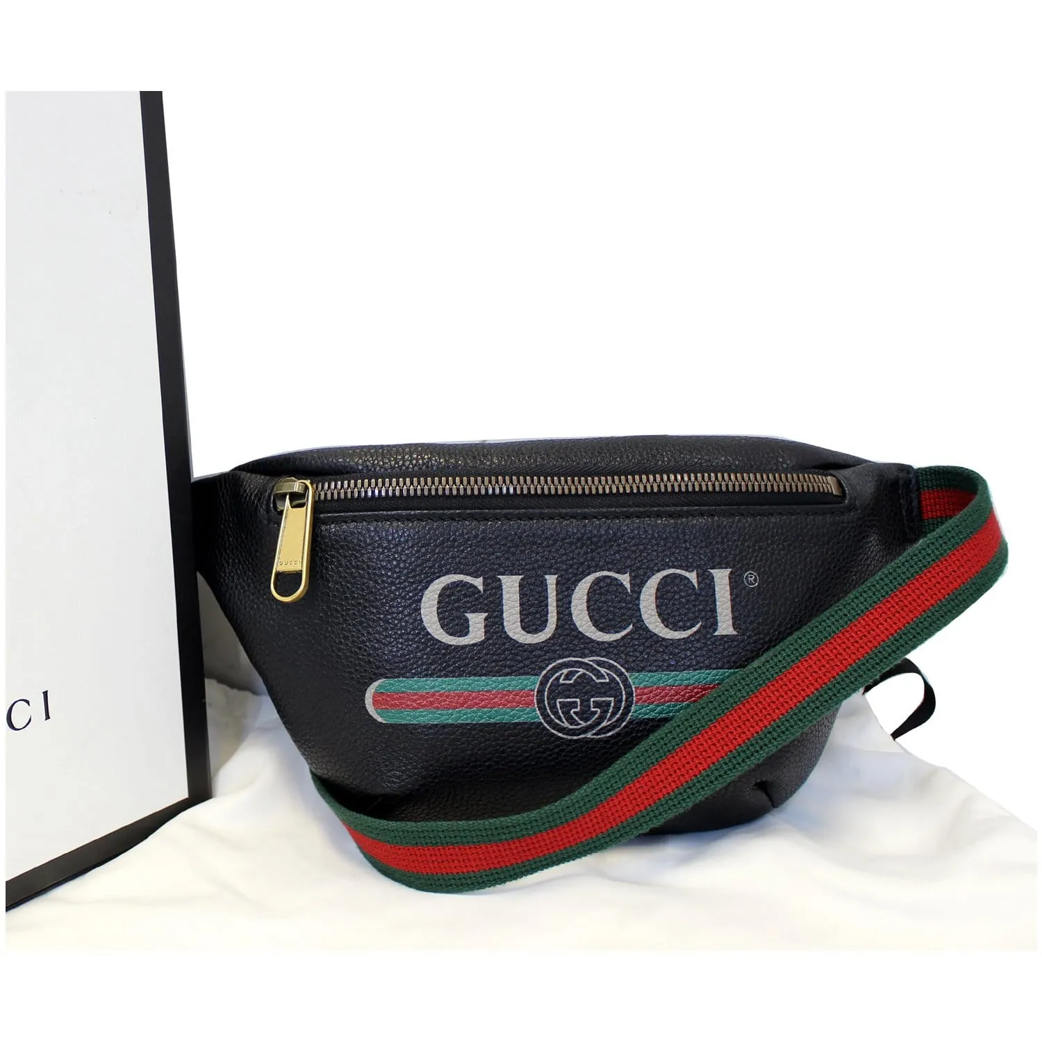 GUCCI Print Leather Black Belt Waist Bum Bag Small 527792
