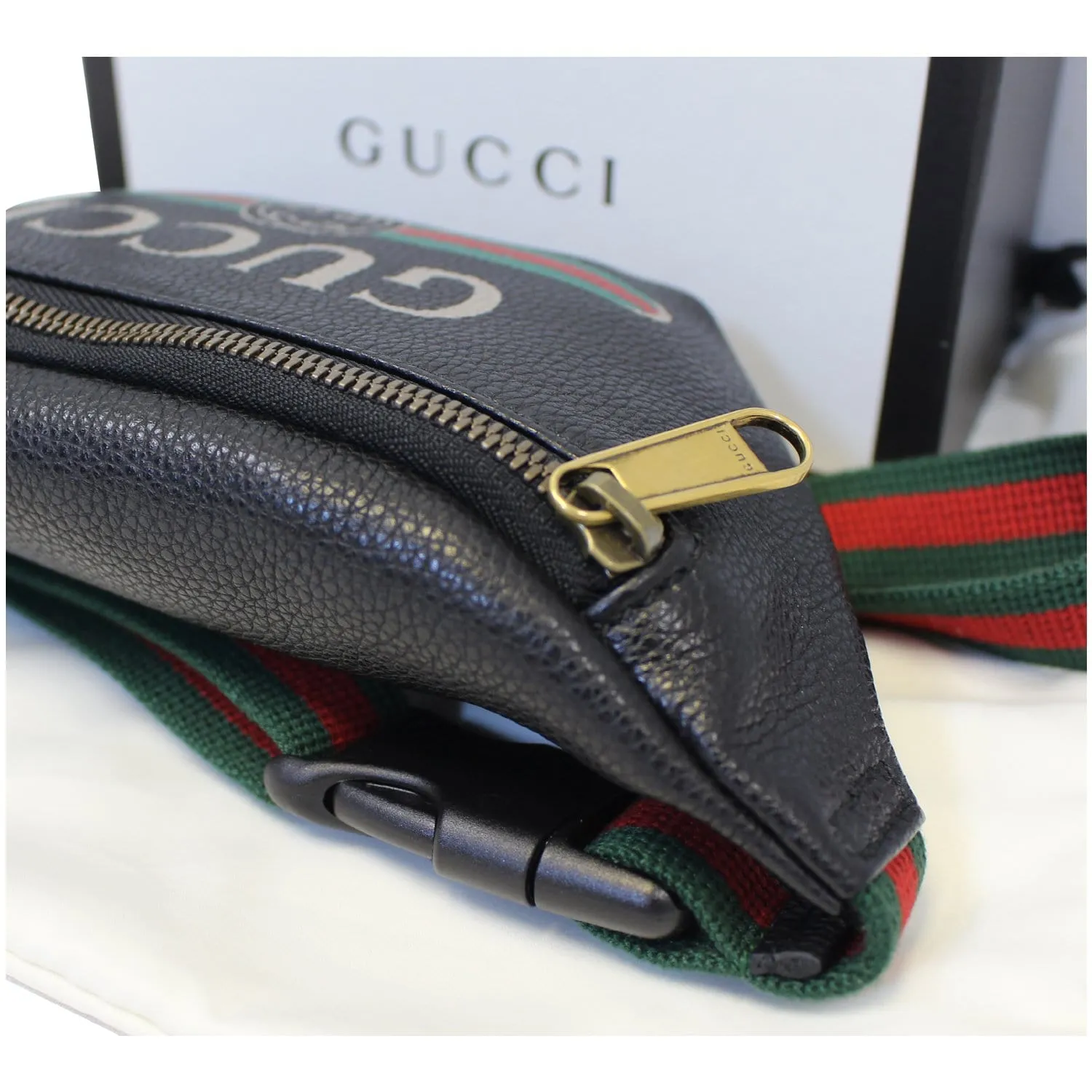 GUCCI Print Leather Black Belt Waist Bum Bag Small 527792