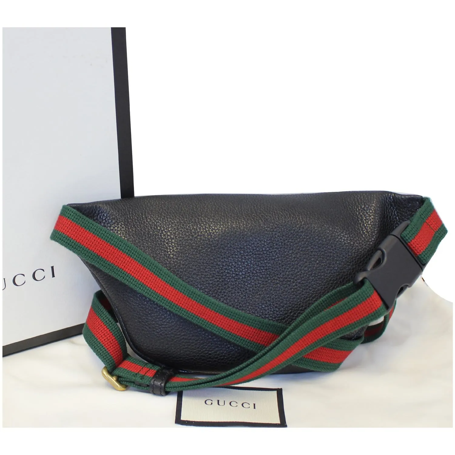 GUCCI Print Leather Black Belt Waist Bum Bag Small 527792