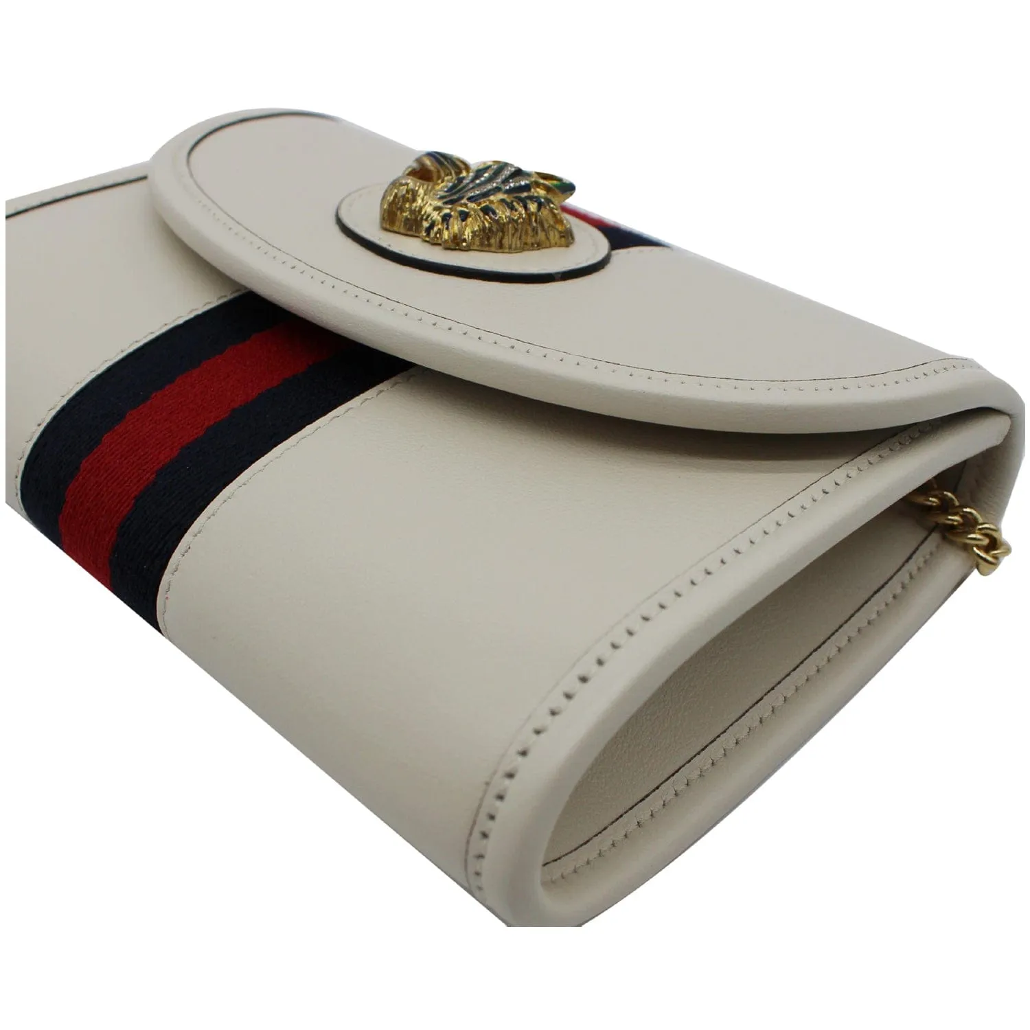 GUCCI Rajah Mini Leather Chain Shoulder Bag White 573797