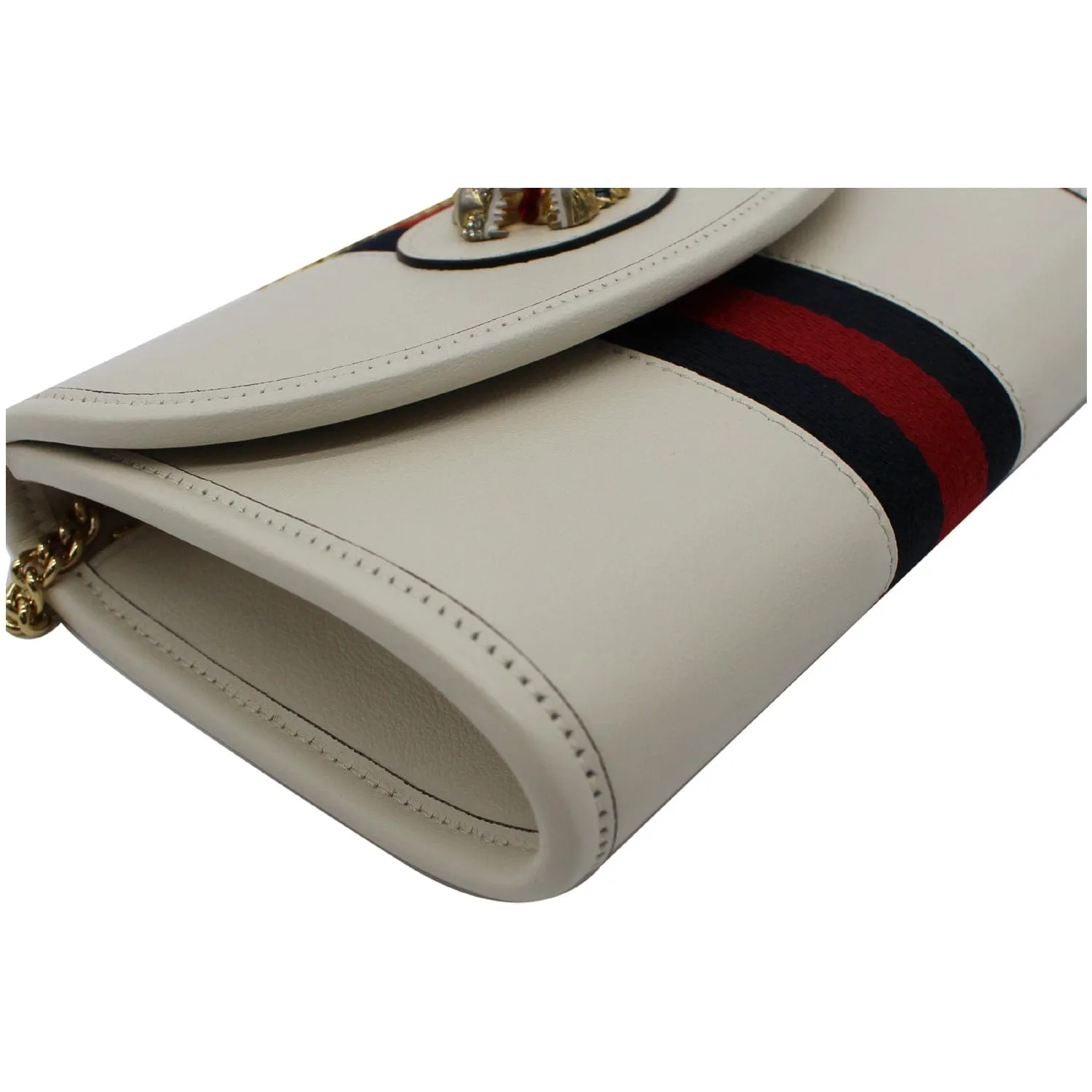 GUCCI Rajah Mini Leather Chain Shoulder Bag White 573797
