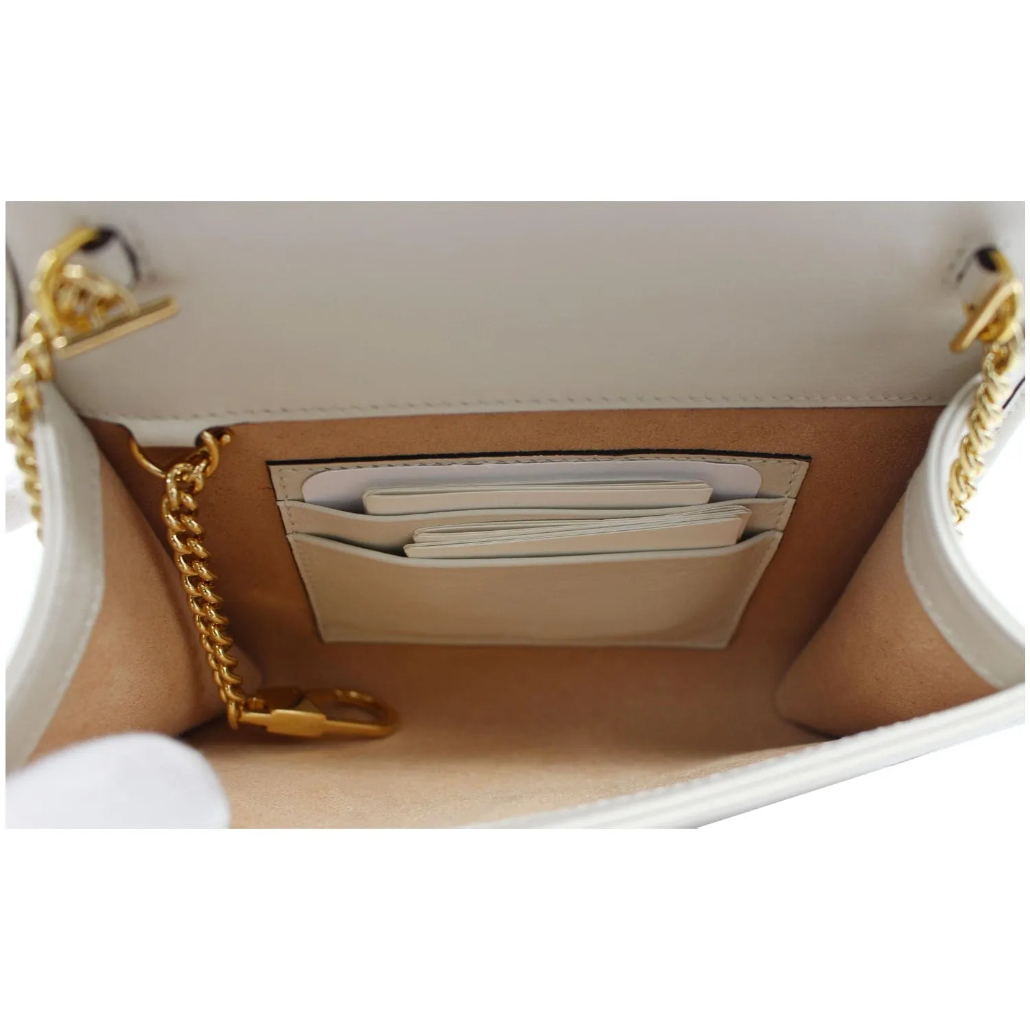 GUCCI Rajah Mini Leather Chain Shoulder Bag White 573797