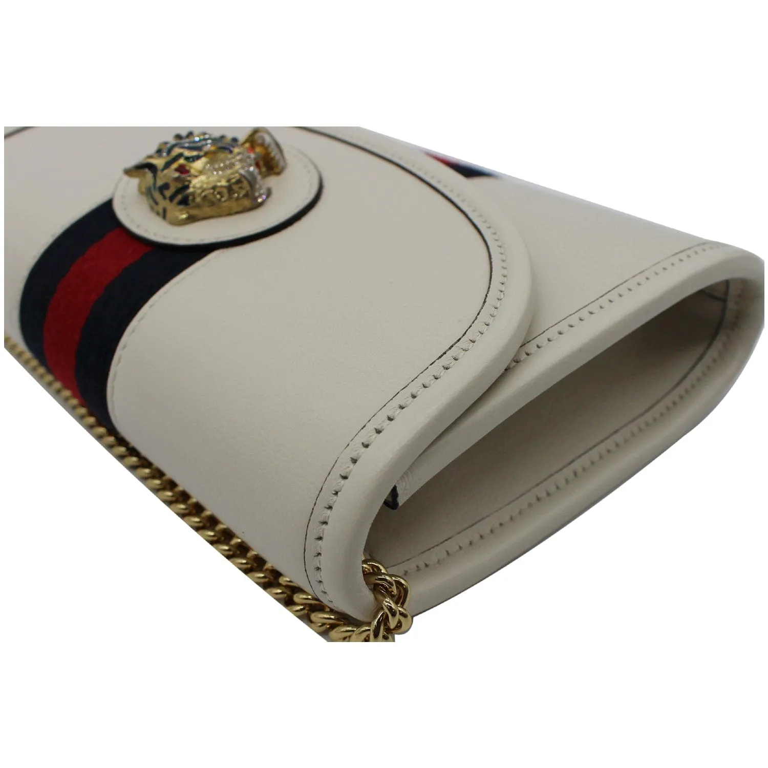 GUCCI Rajah Mini Leather Chain Shoulder Bag White 573797