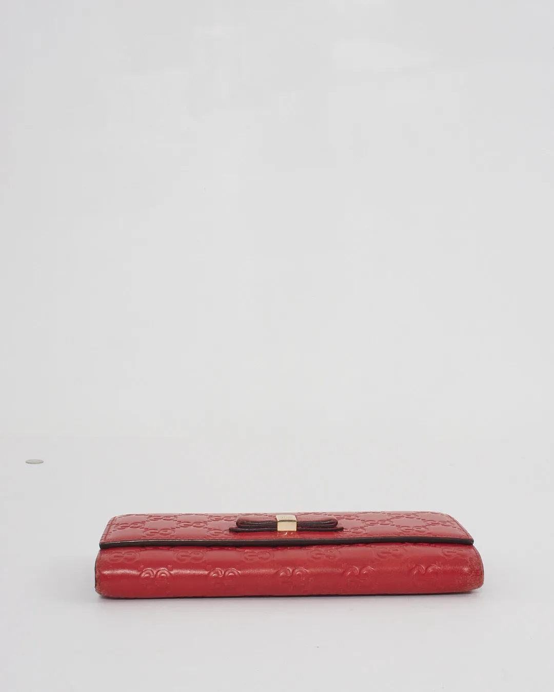 Gucci Red Leather Guccissima Bow Continental Wallet
