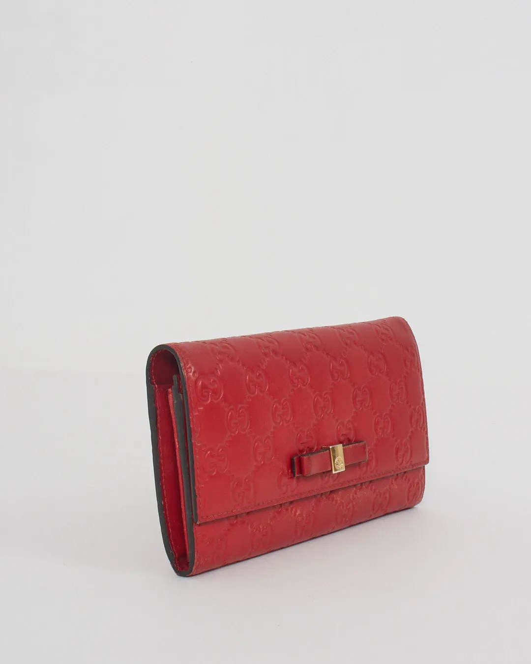 Gucci Red Leather Guccissima Bow Continental Wallet