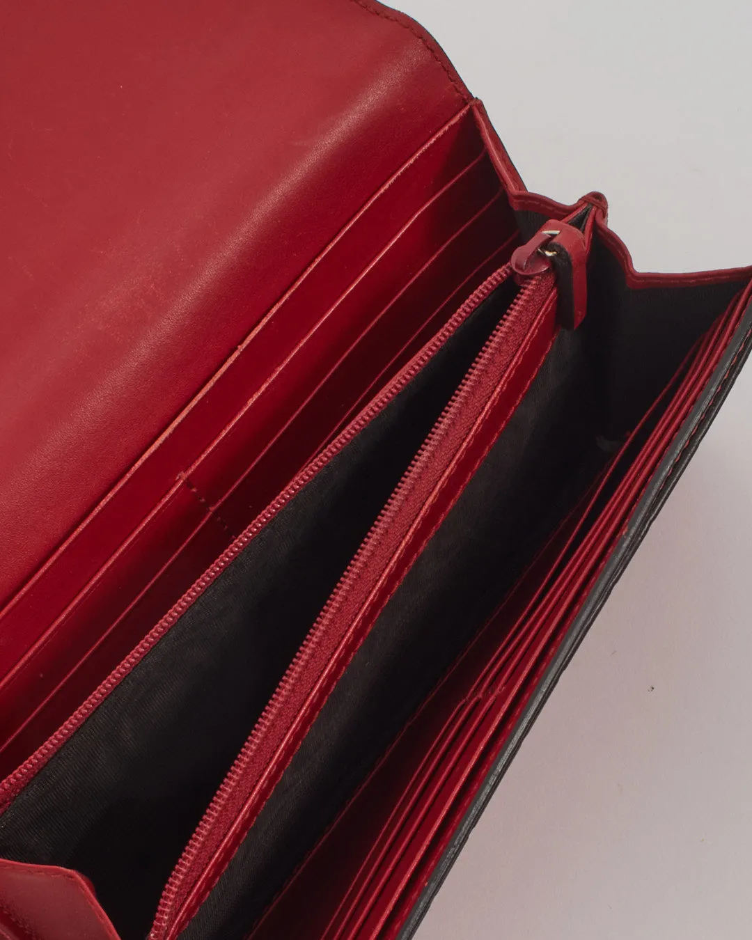 Gucci Red Leather Guccissima Bow Continental Wallet