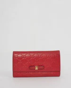 Gucci Red Leather Guccissima Bow Continental Wallet
