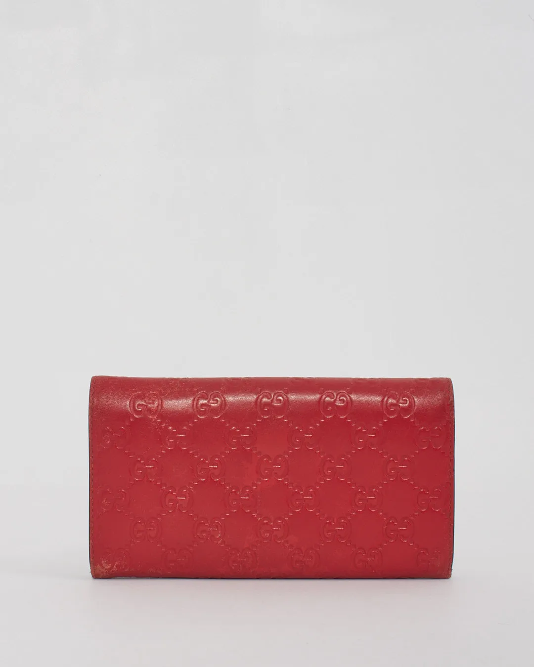 Gucci Red Leather Guccissima Bow Continental Wallet