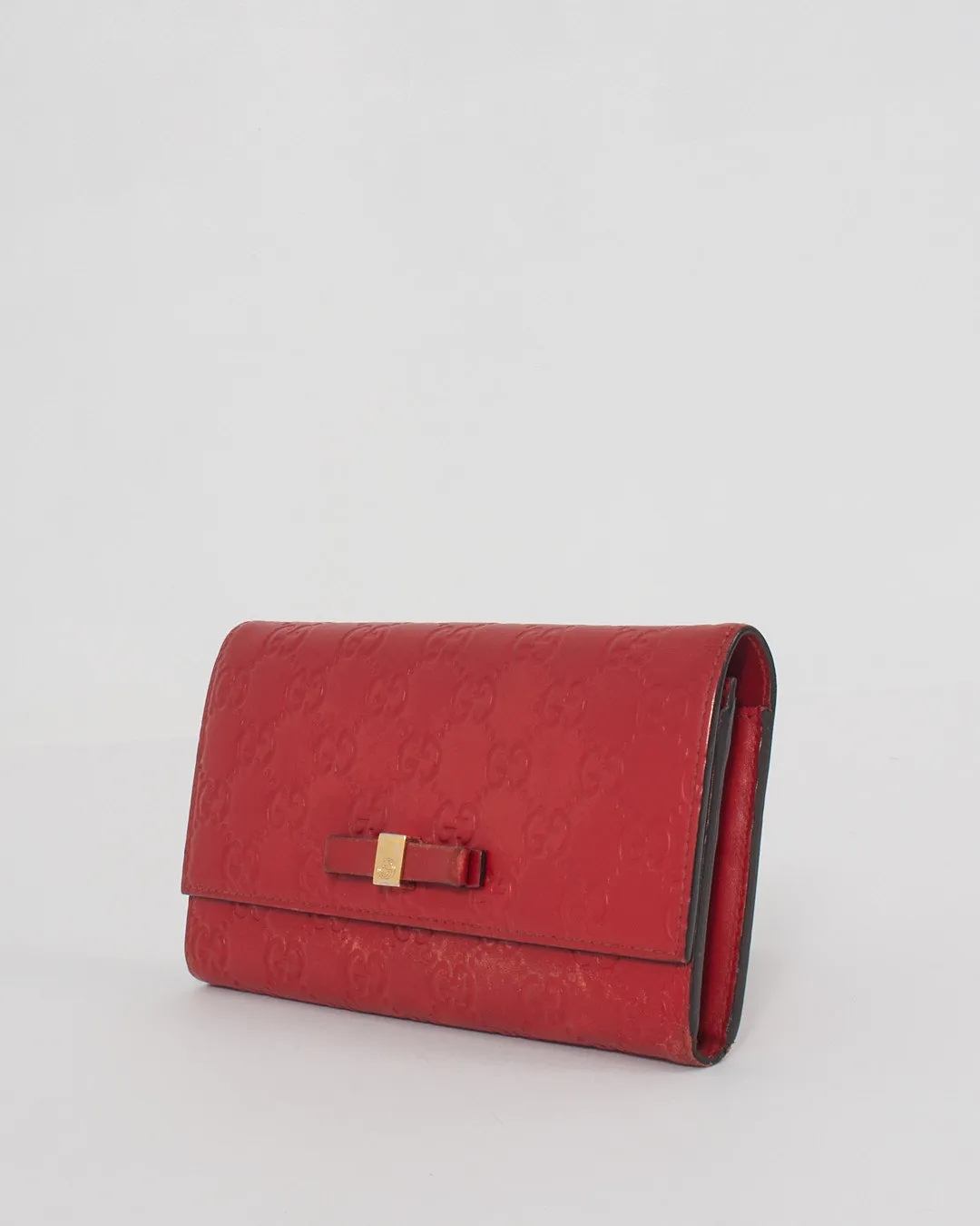 Gucci Red Leather Guccissima Bow Continental Wallet
