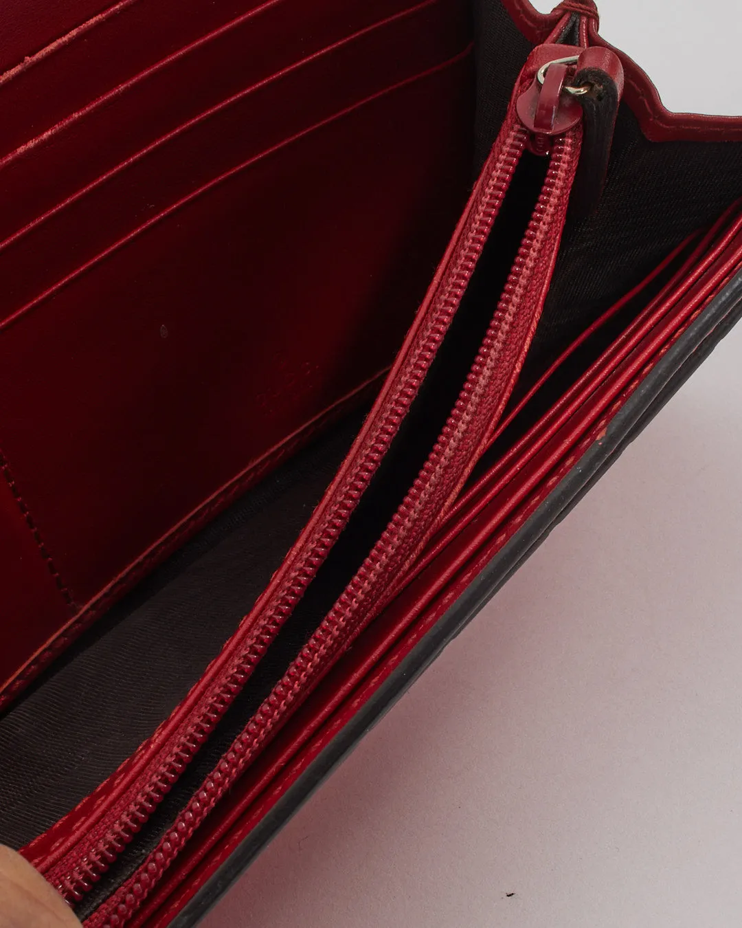 Gucci Red Leather Guccissima Bow Continental Wallet