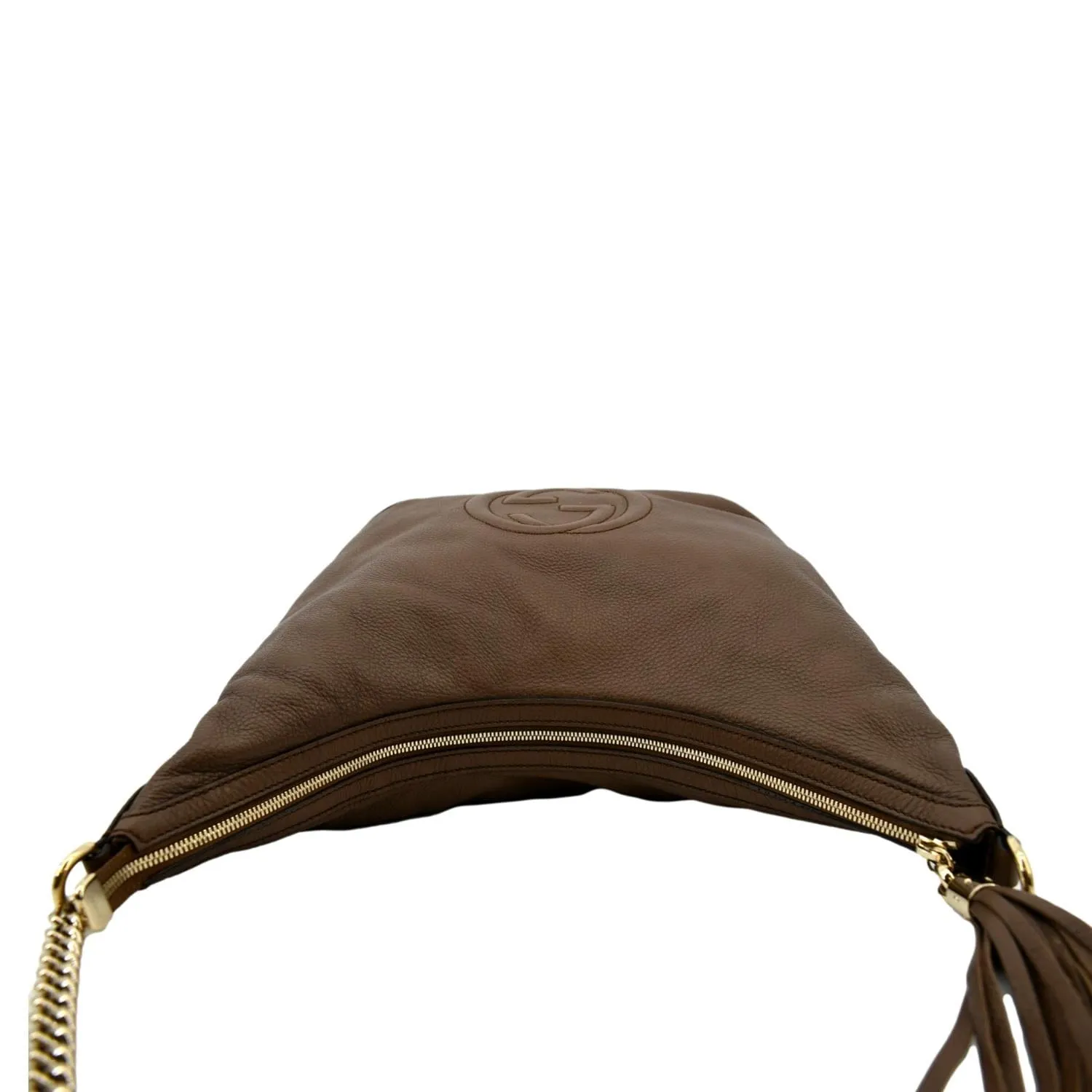 GUCCI Soho Pebbled Calfskin Leather Chain Shoulder Bag Maple Brown 308981