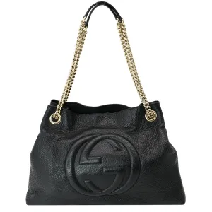 GUCCI Soho Pebbled Leather Chain Shoulder Bag Black 308982