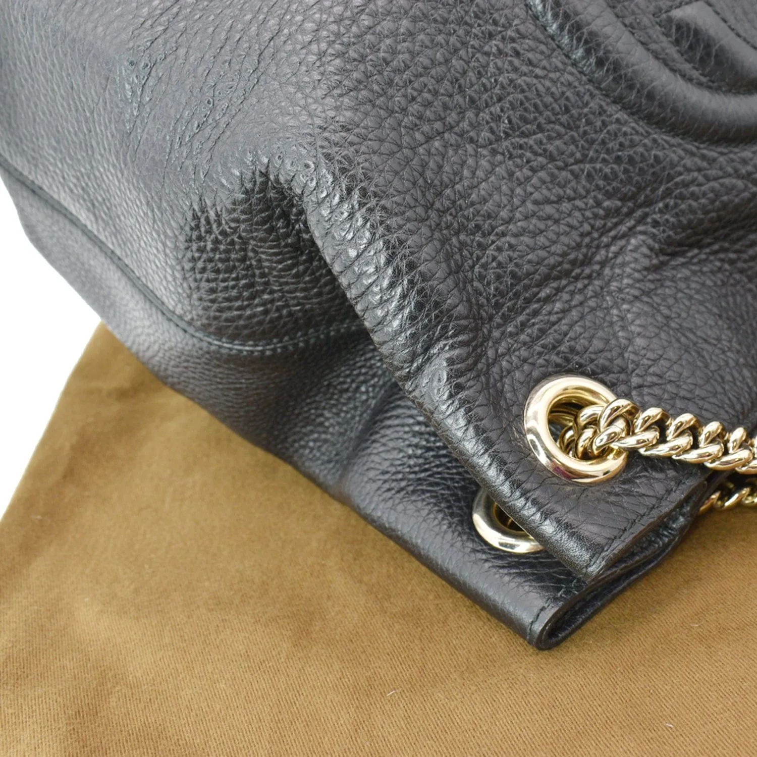 GUCCI Soho Pebbled Leather Chain Shoulder Bag Black 308982