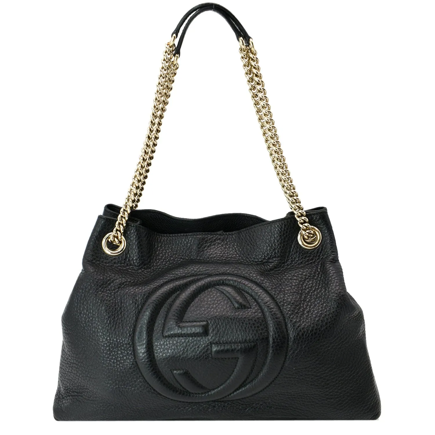 GUCCI Soho Pebbled Leather Chain Shoulder Bag Black 308982