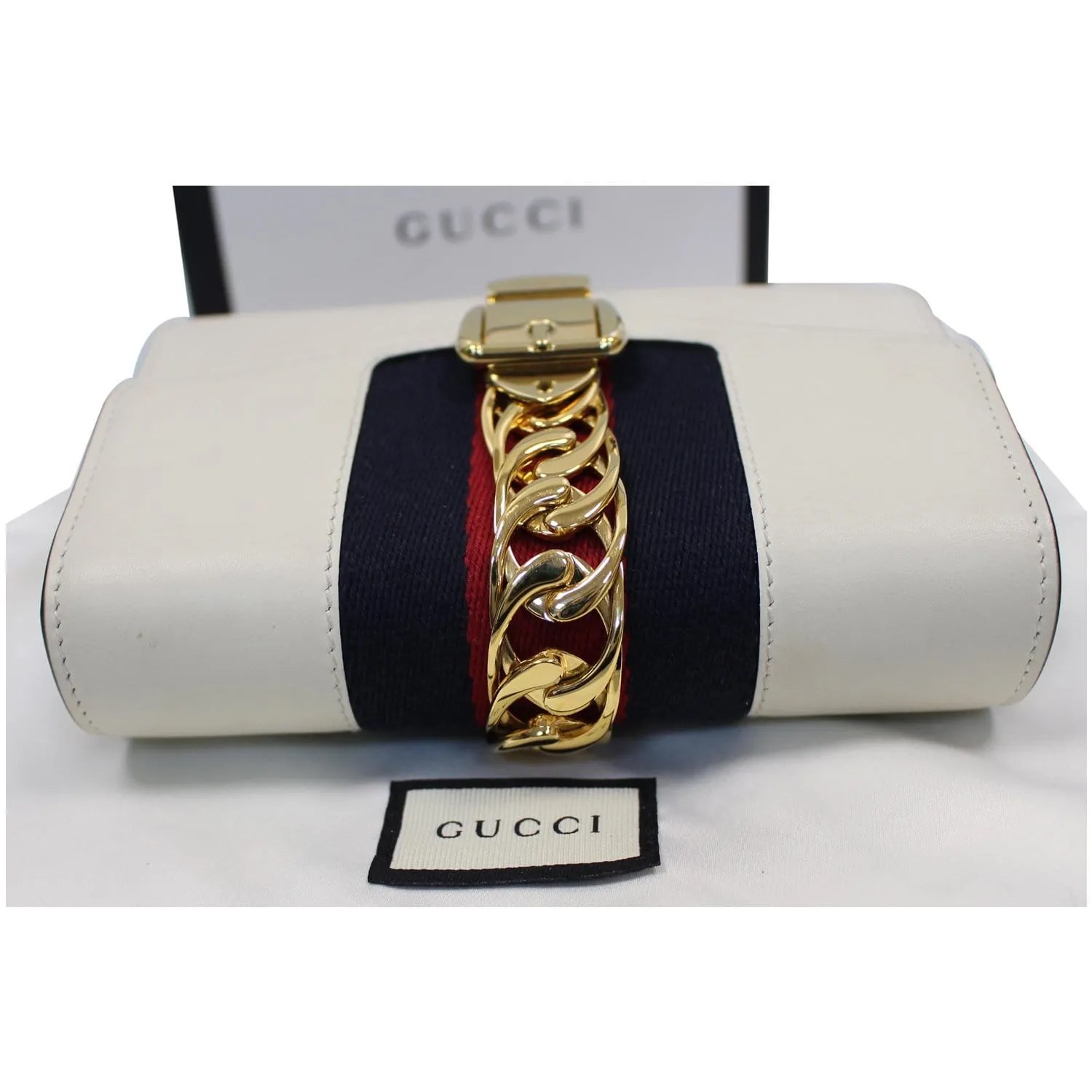 GUCCI Sylvie Super Mini Leather Crossbody Bag 494646 White