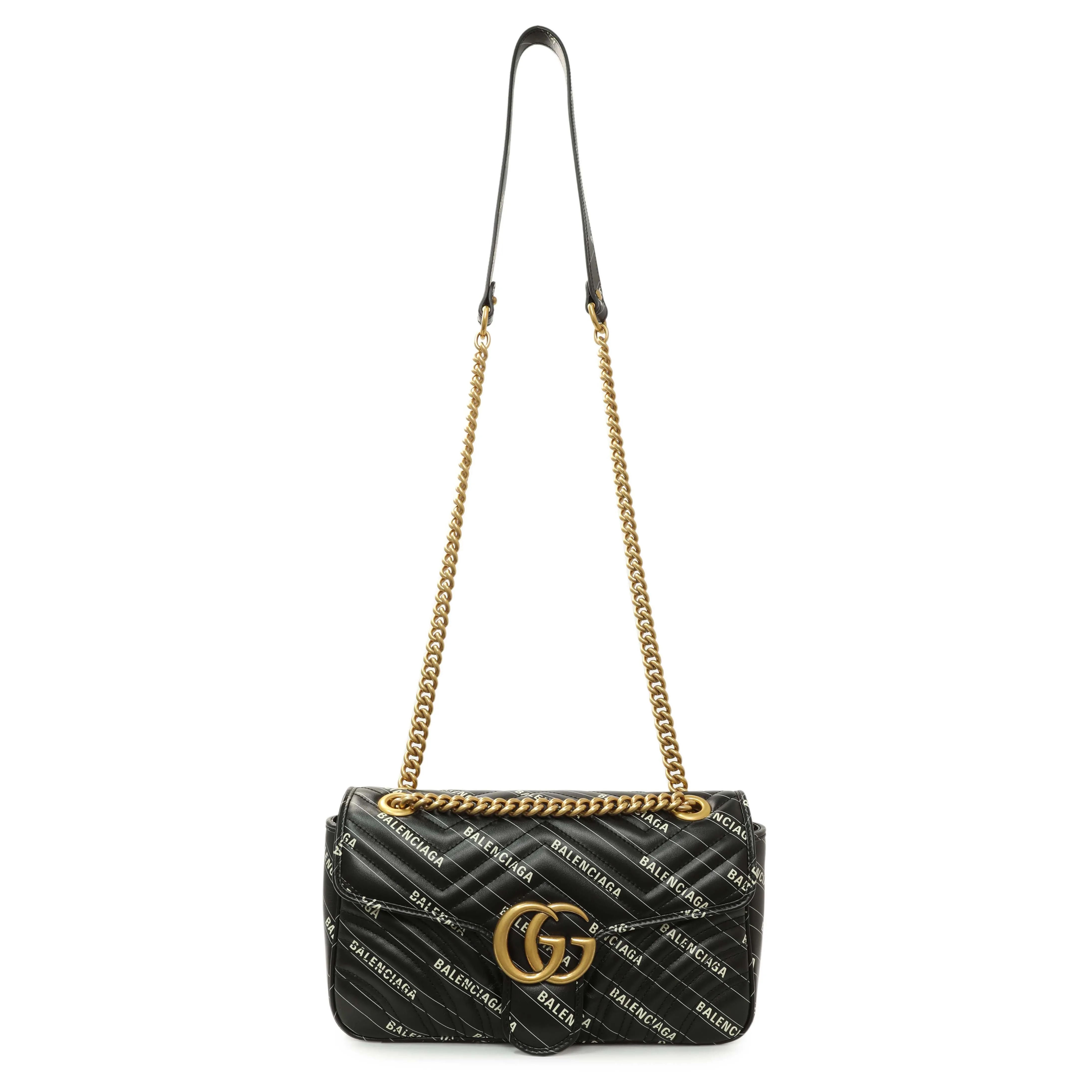 Gucci X Balenciaga Calfskin Matelasse Logo Print Small GG Marmont Shoulder Bag