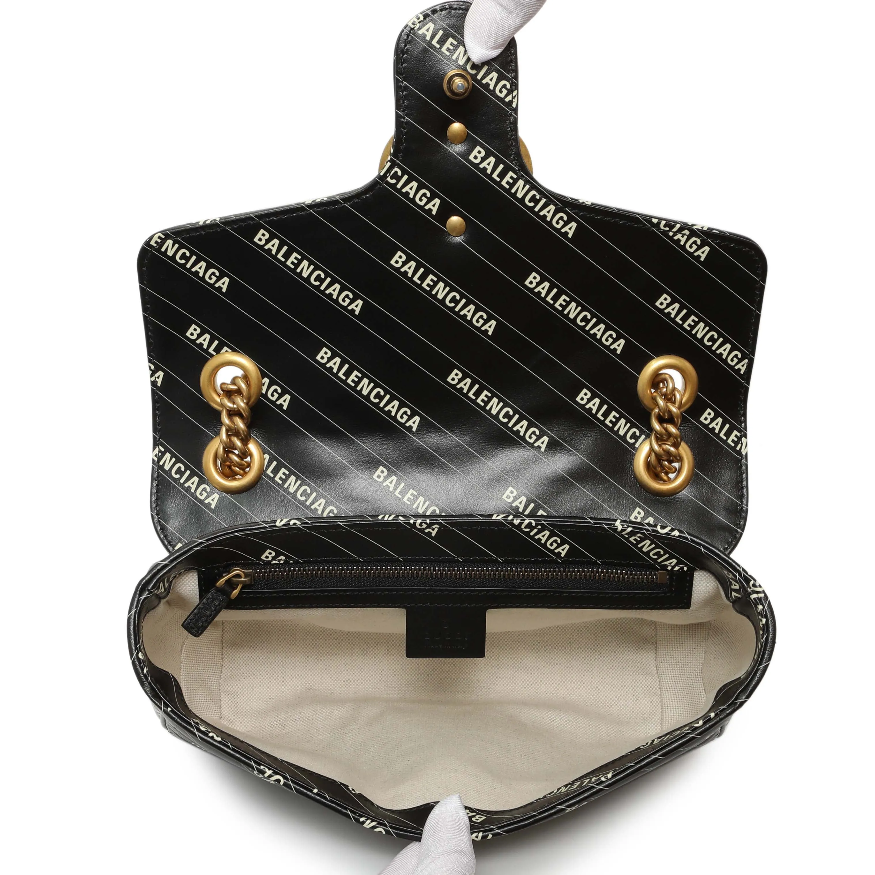 Gucci X Balenciaga Calfskin Matelasse Logo Print Small GG Marmont Shoulder Bag