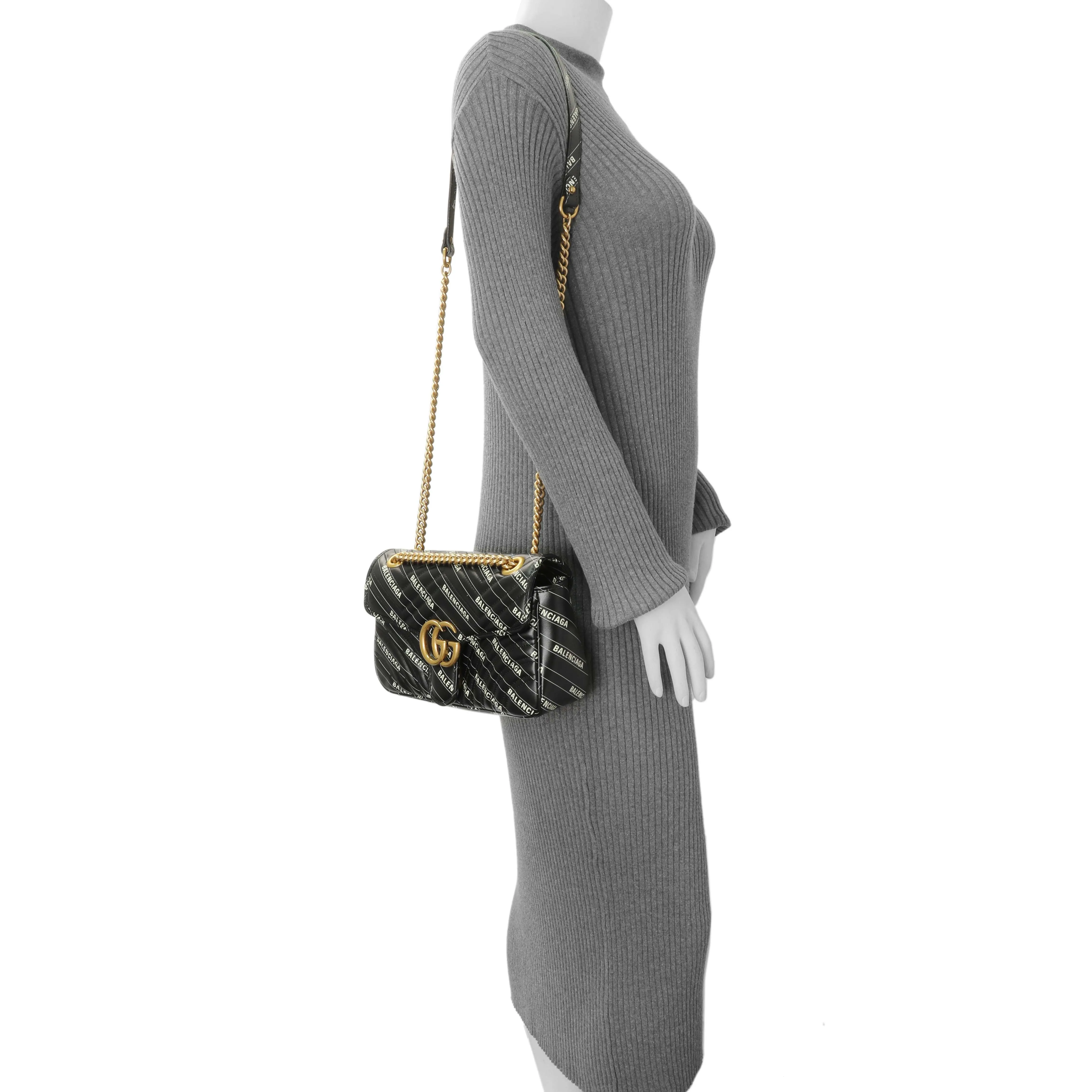 Gucci X Balenciaga Calfskin Matelasse Logo Print Small GG Marmont Shoulder Bag