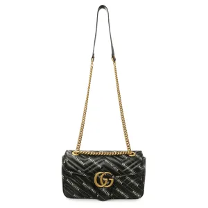 Gucci X Balenciaga Calfskin Matelasse Logo Print Small GG Marmont Shoulder Bag