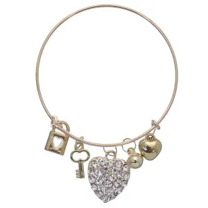 Heart Locket Key Charm Ajustable Wire Bracelet