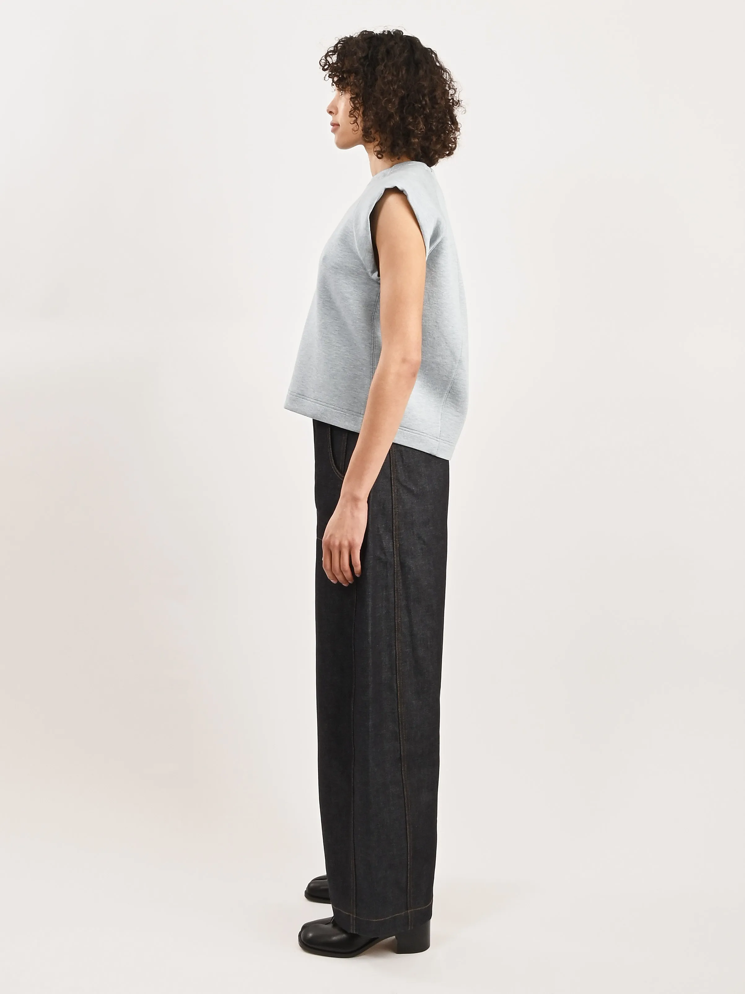 Heather Baby Blue Bonded Viscose Sculpted Sleeveless Top