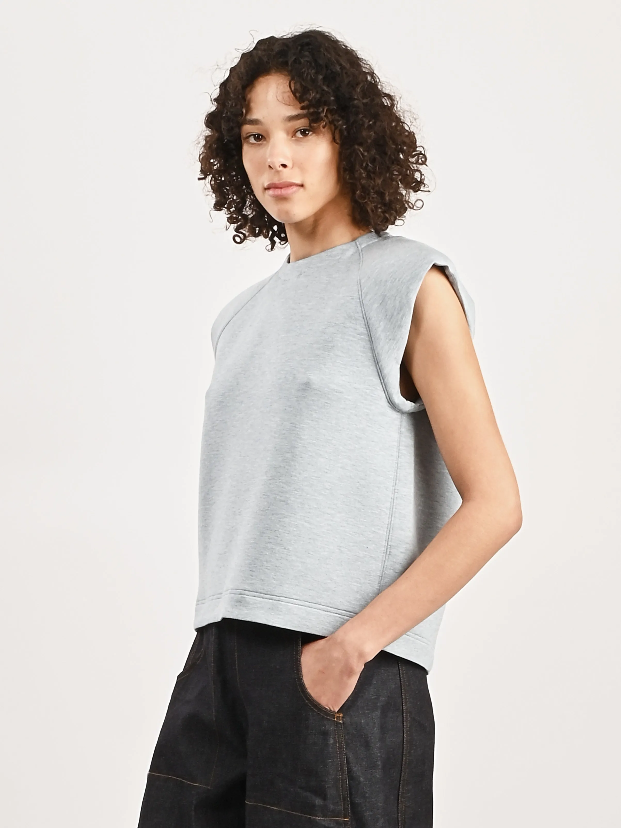 Heather Baby Blue Bonded Viscose Sculpted Sleeveless Top