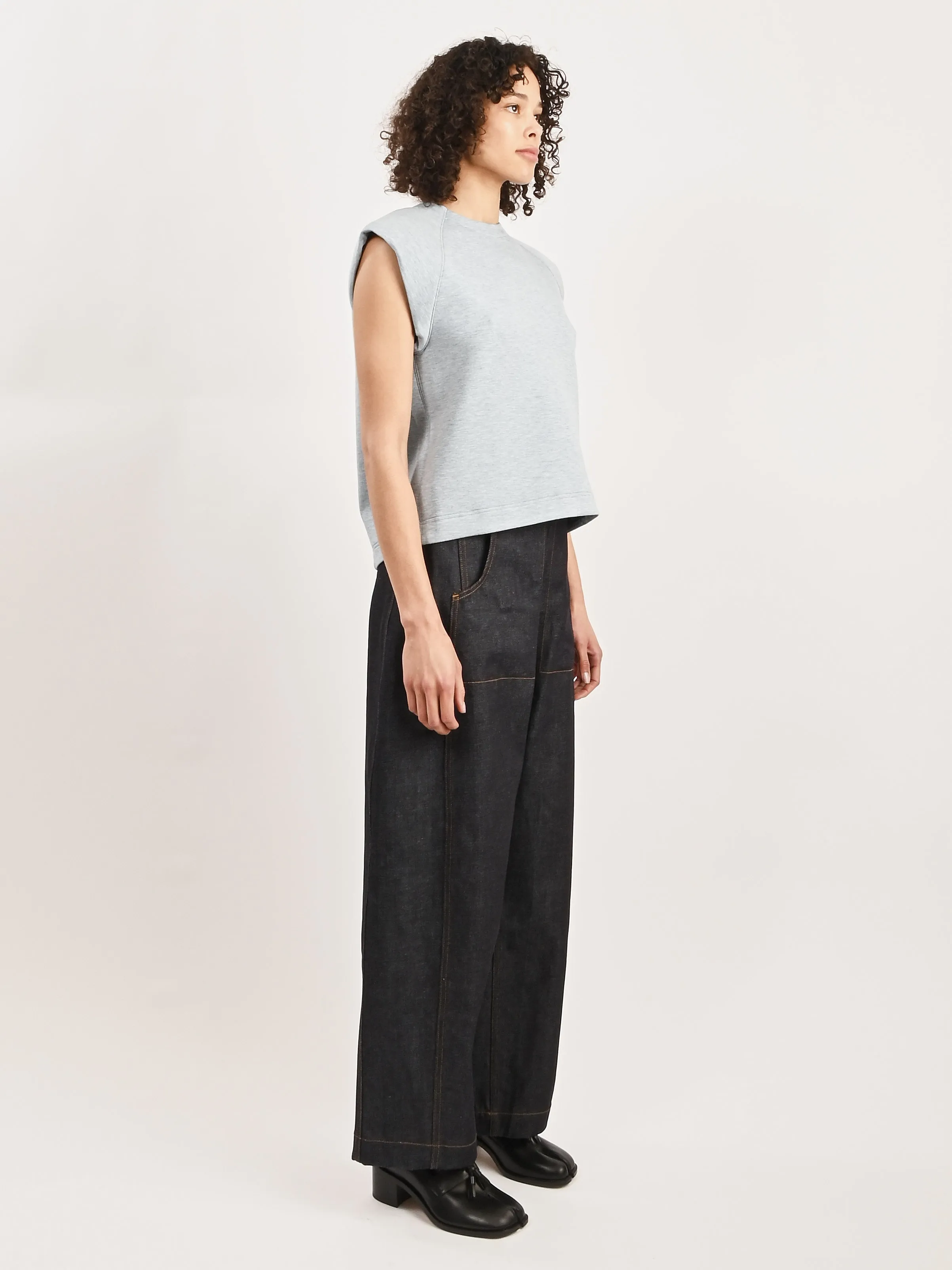 Heather Baby Blue Bonded Viscose Sculpted Sleeveless Top