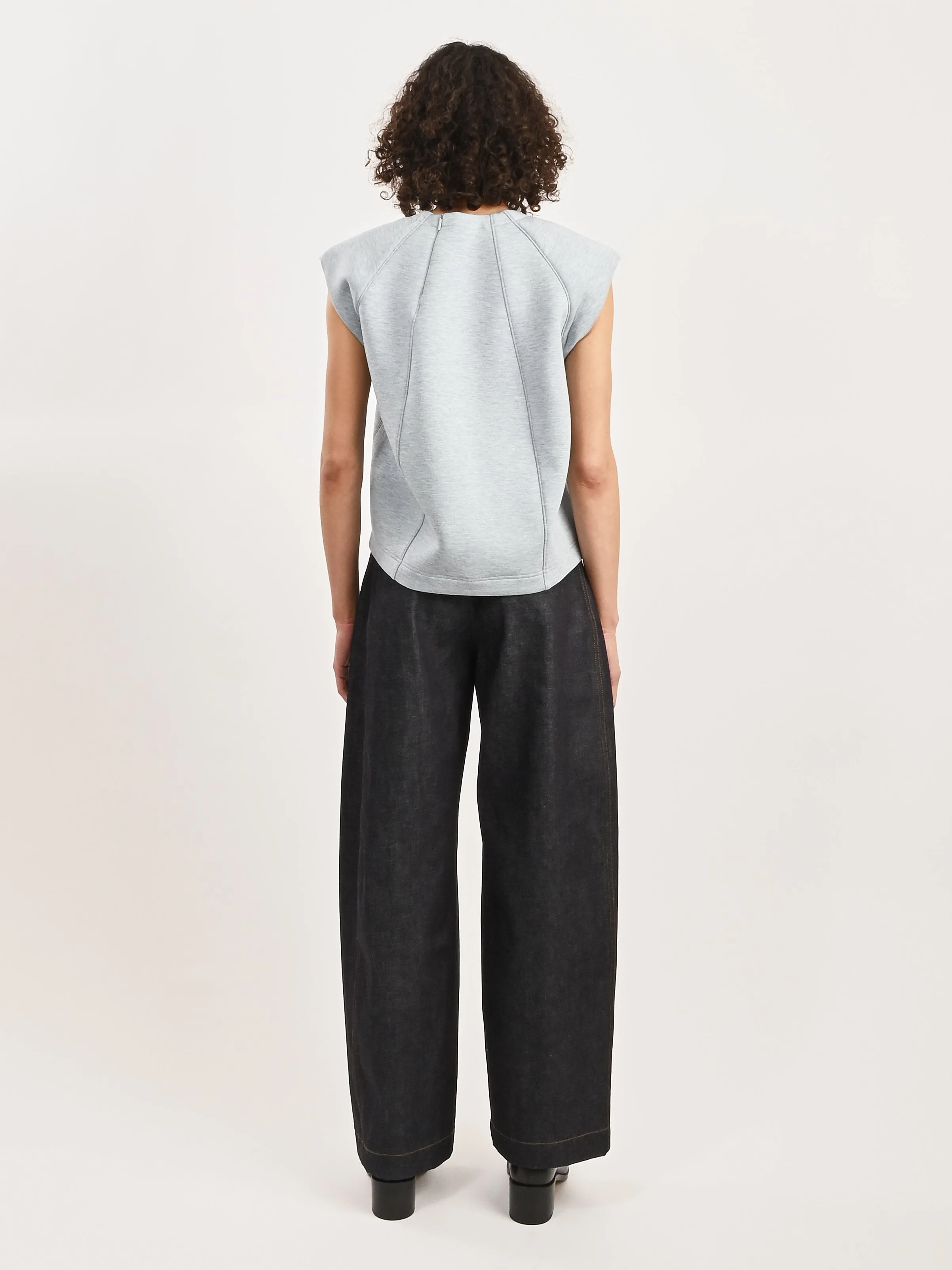 Heather Baby Blue Bonded Viscose Sculpted Sleeveless Top