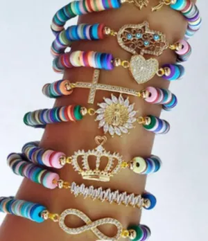 Heishi Bead Bracelet with Charm