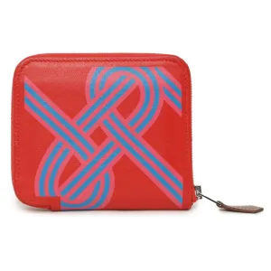 Hermes Rouge De Coeur Swift Noeuds Marins Silk'in Compact Zip  Wallet