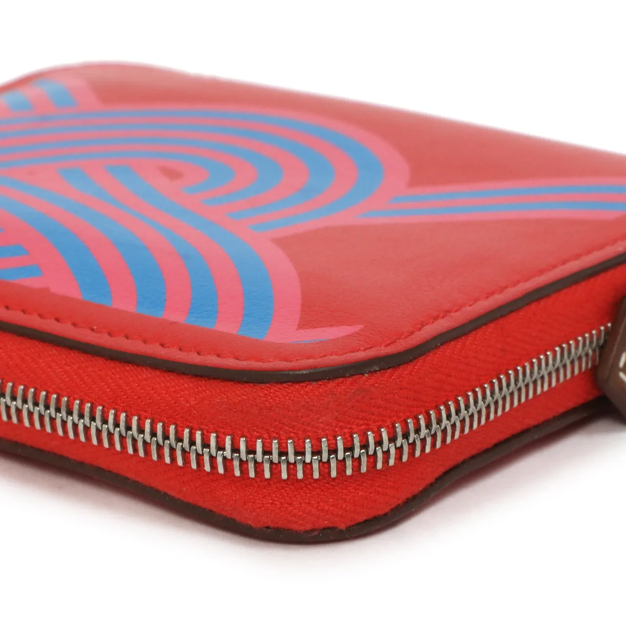 Hermes Rouge De Coeur Swift Noeuds Marins Silk'in Compact Zip  Wallet