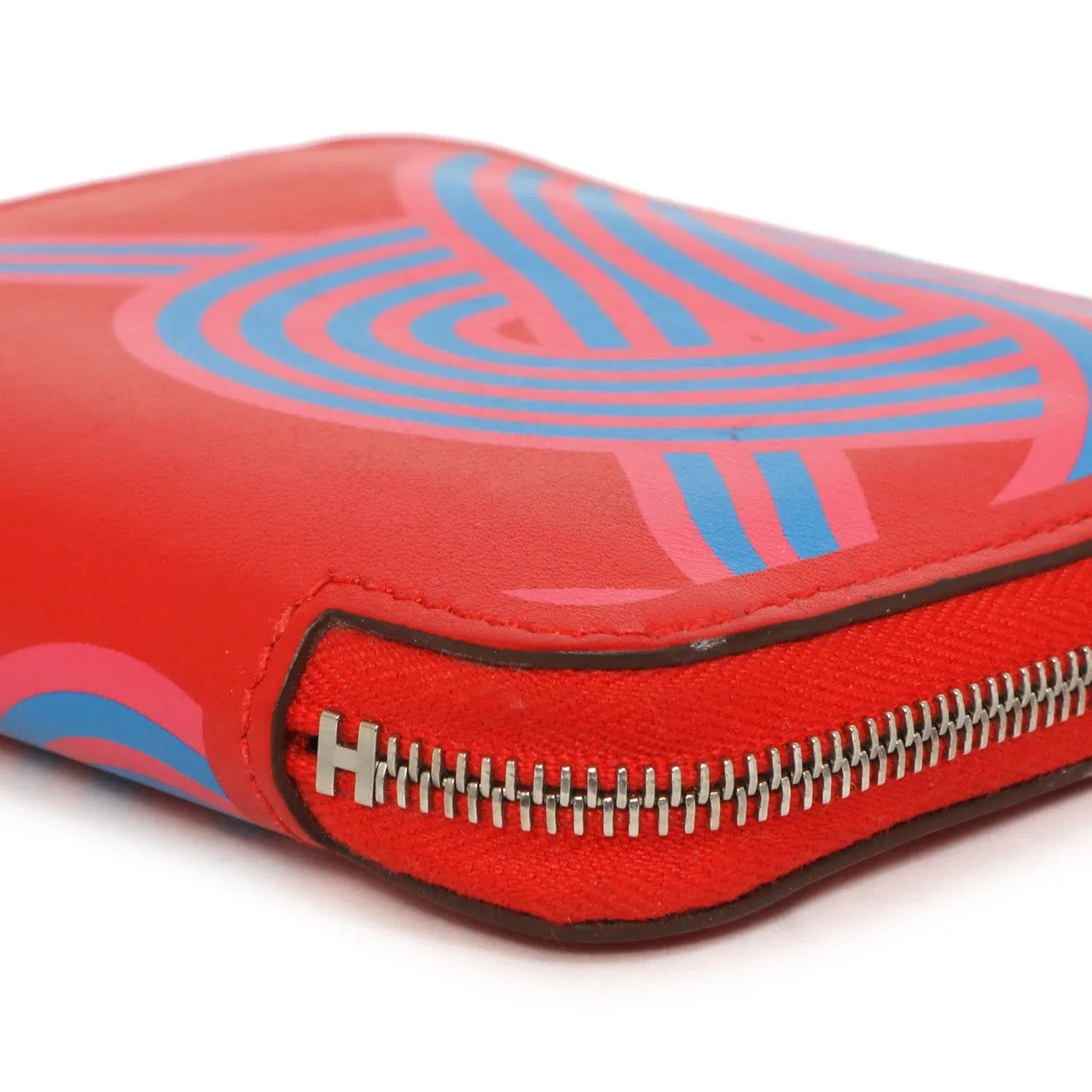 Hermes Rouge De Coeur Swift Noeuds Marins Silk'in Compact Zip  Wallet
