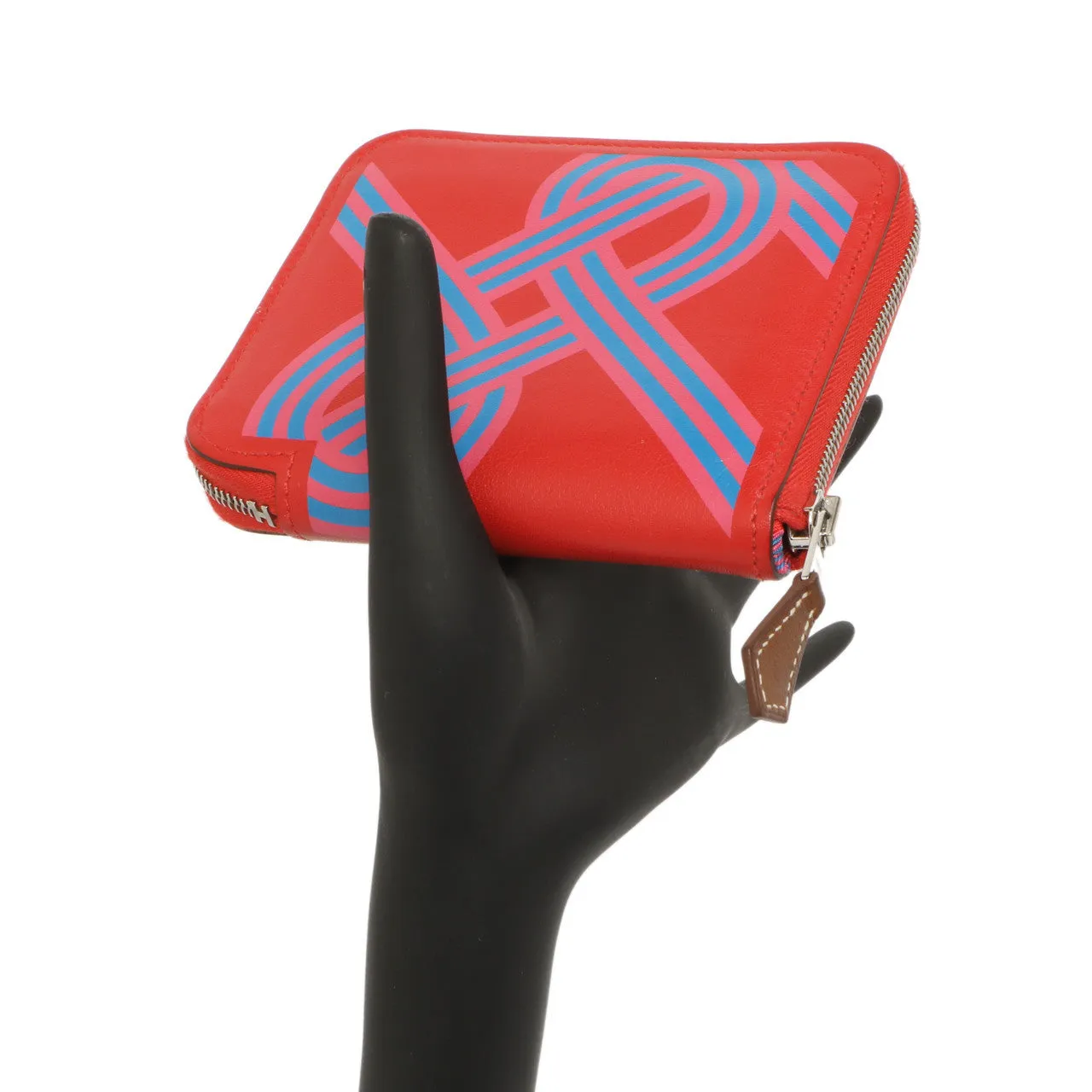 Hermes Rouge De Coeur Swift Noeuds Marins Silk'in Compact Zip  Wallet