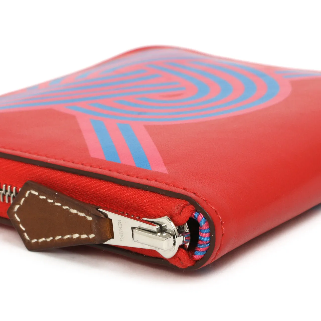 Hermes Rouge De Coeur Swift Noeuds Marins Silk'in Compact Zip  Wallet