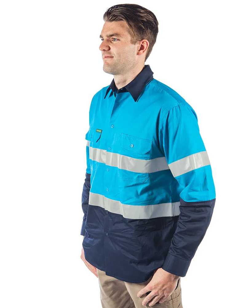 Hi Vis Taped Lightweight Cotton Shirt LS (3 Pack) - Blue/Navy