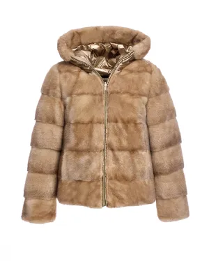Horizontal Reversible mink jacket with Hood