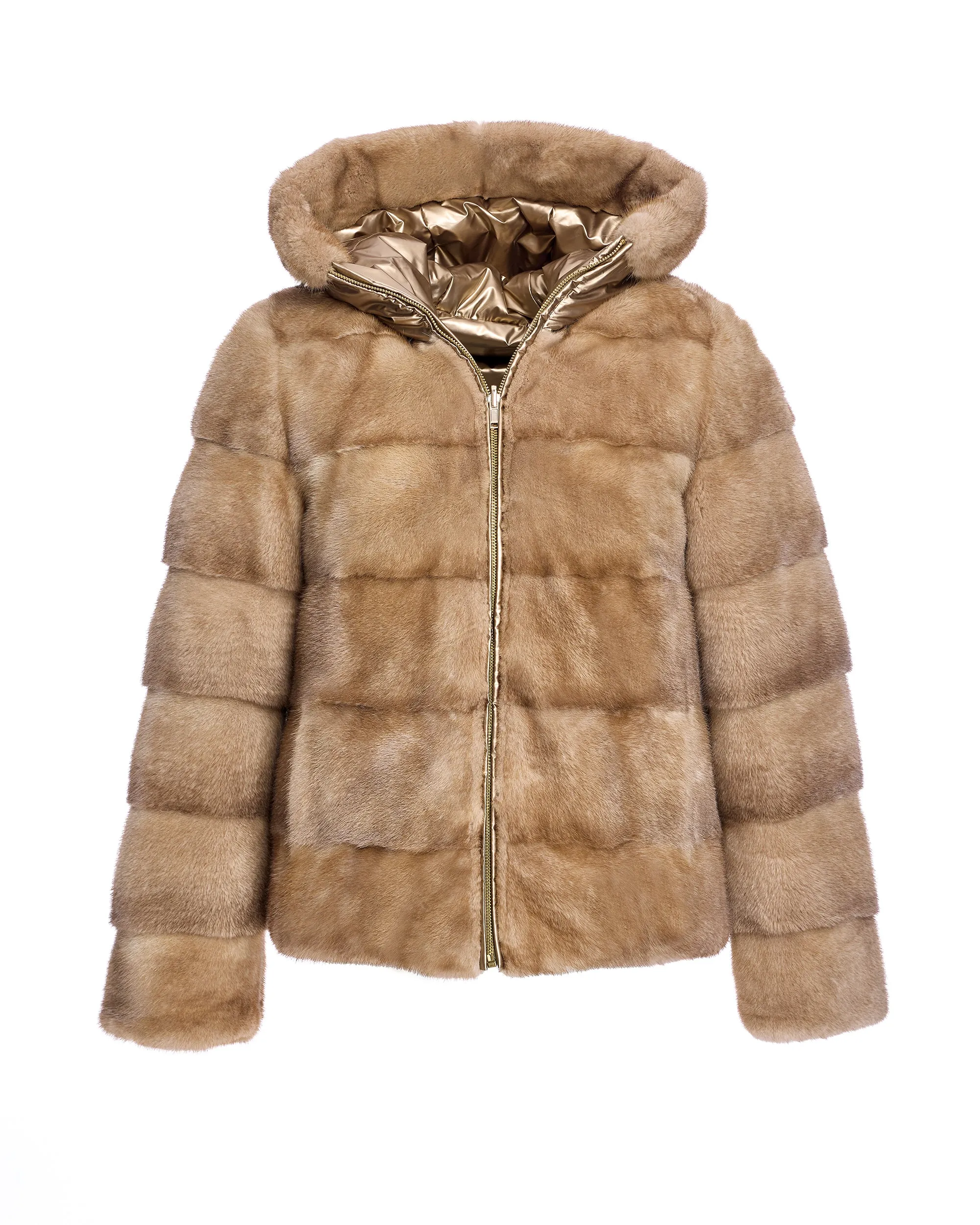 Horizontal Reversible mink jacket with Hood