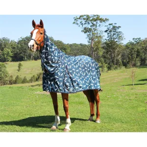 Horsemaster Fly Mesh Horse Print Combo - All-Over Horse Pattern Blue