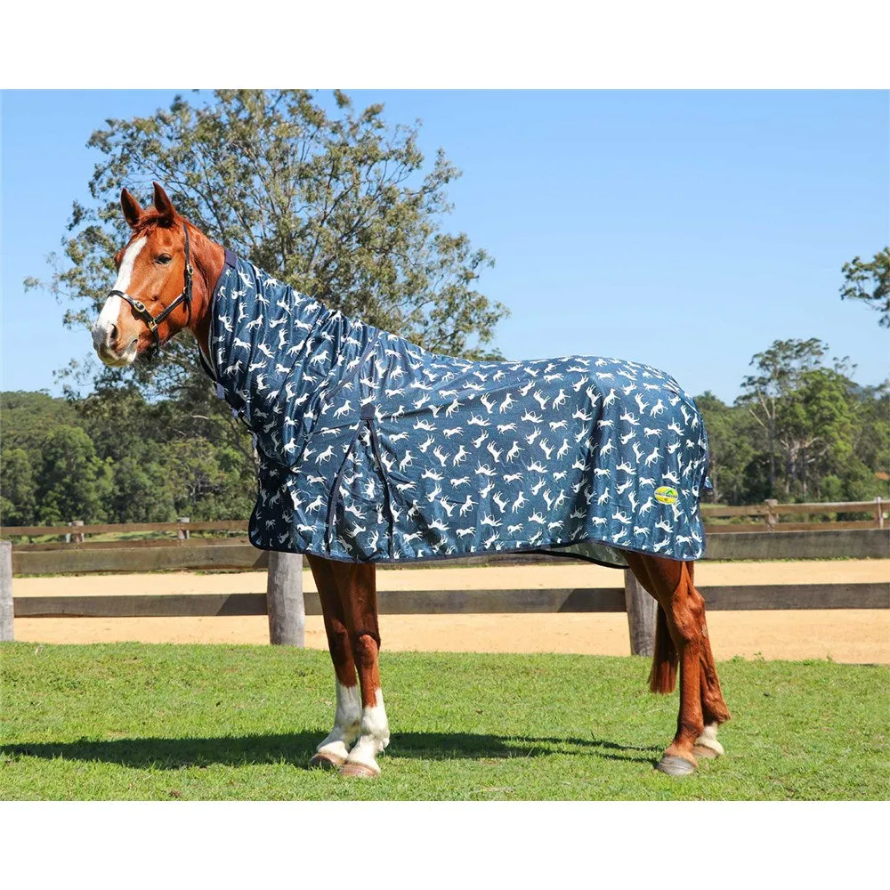 Horsemaster Fly Mesh Horse Print Combo - All-Over Horse Pattern Blue