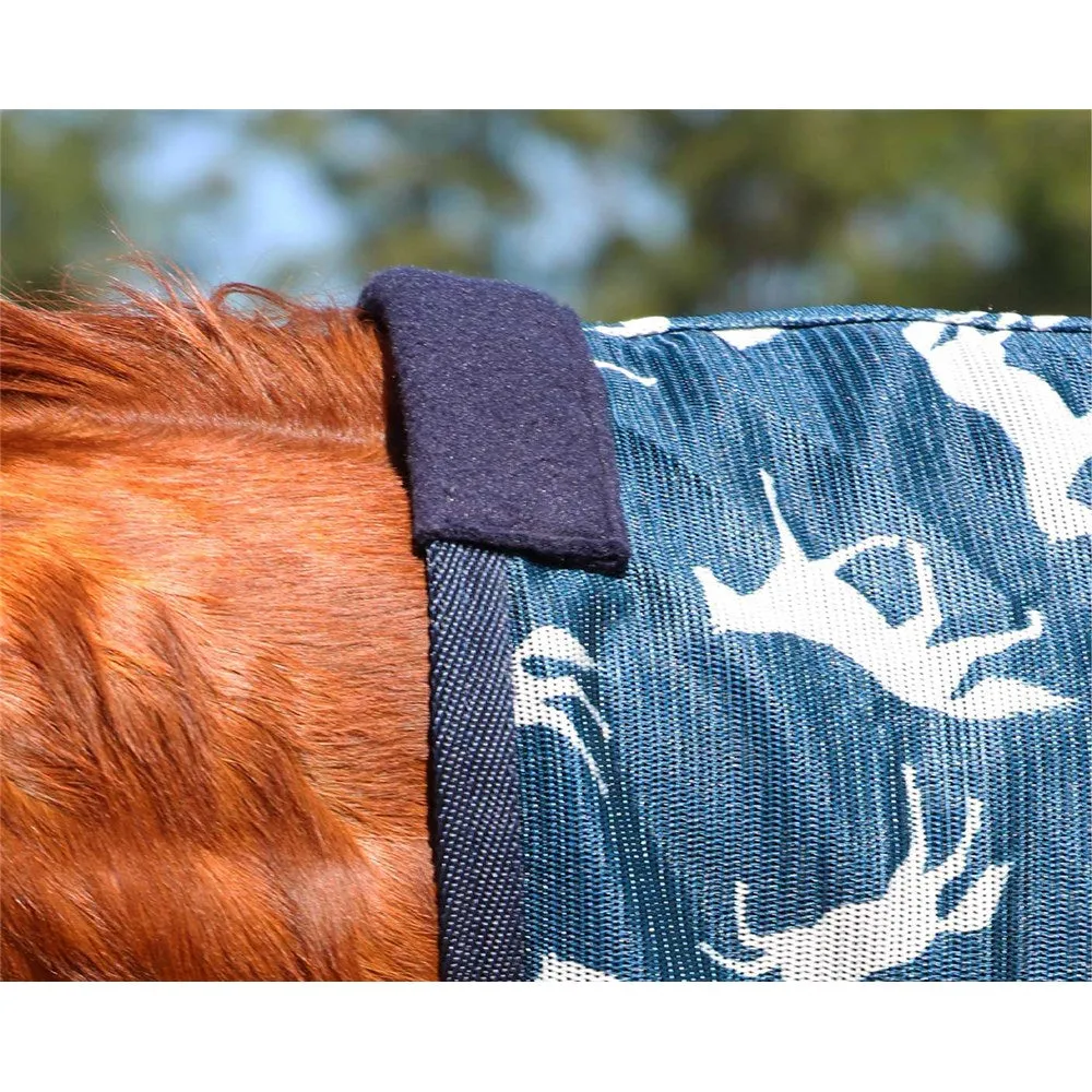 Horsemaster Fly Mesh Horse Print Combo - All-Over Horse Pattern Blue