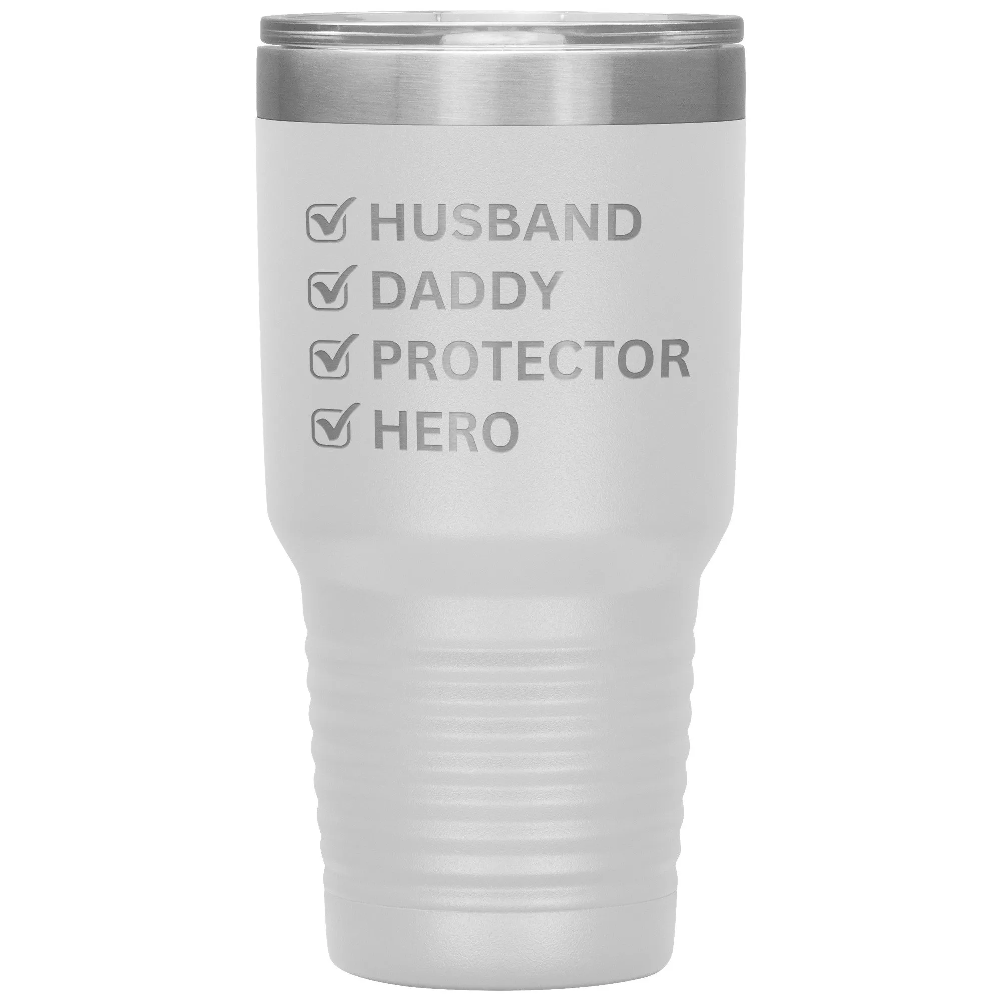 Husband, Daddy, Protector, Hero Laser Etched Travel Tumbler Gift for Him.