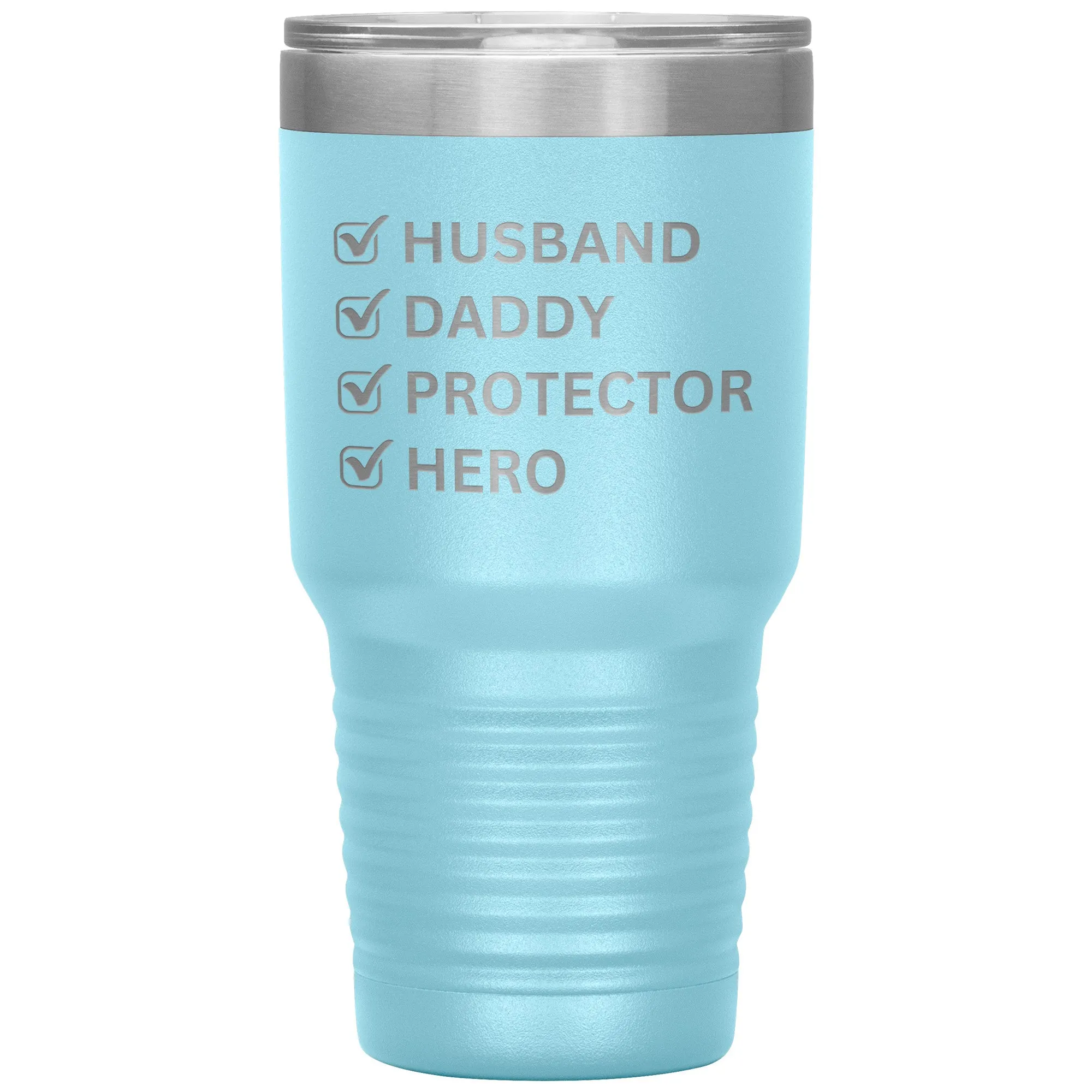 Husband, Daddy, Protector, Hero Laser Etched Travel Tumbler Gift for Him.