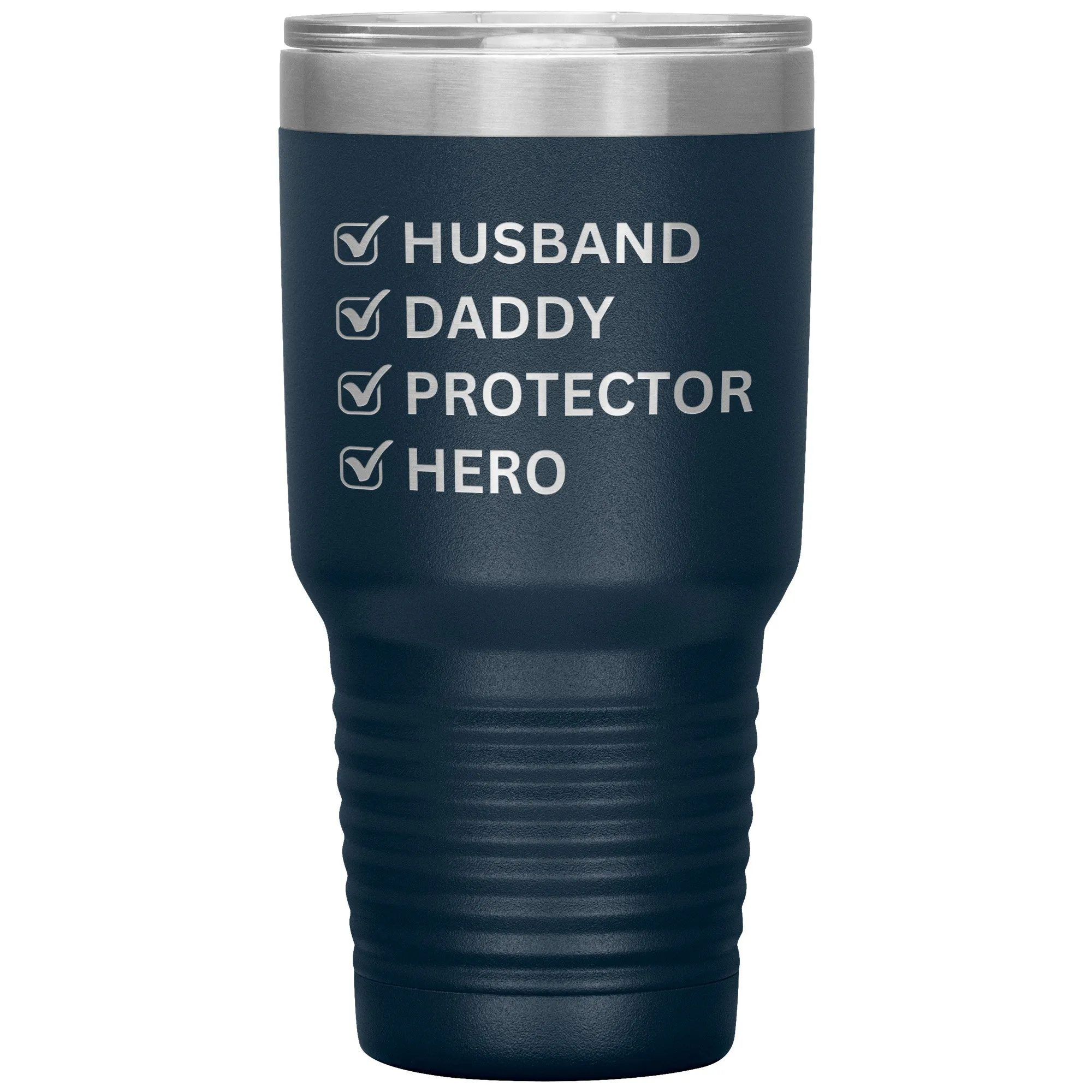 Husband, Daddy, Protector, Hero Laser Etched Travel Tumbler Gift for Him.