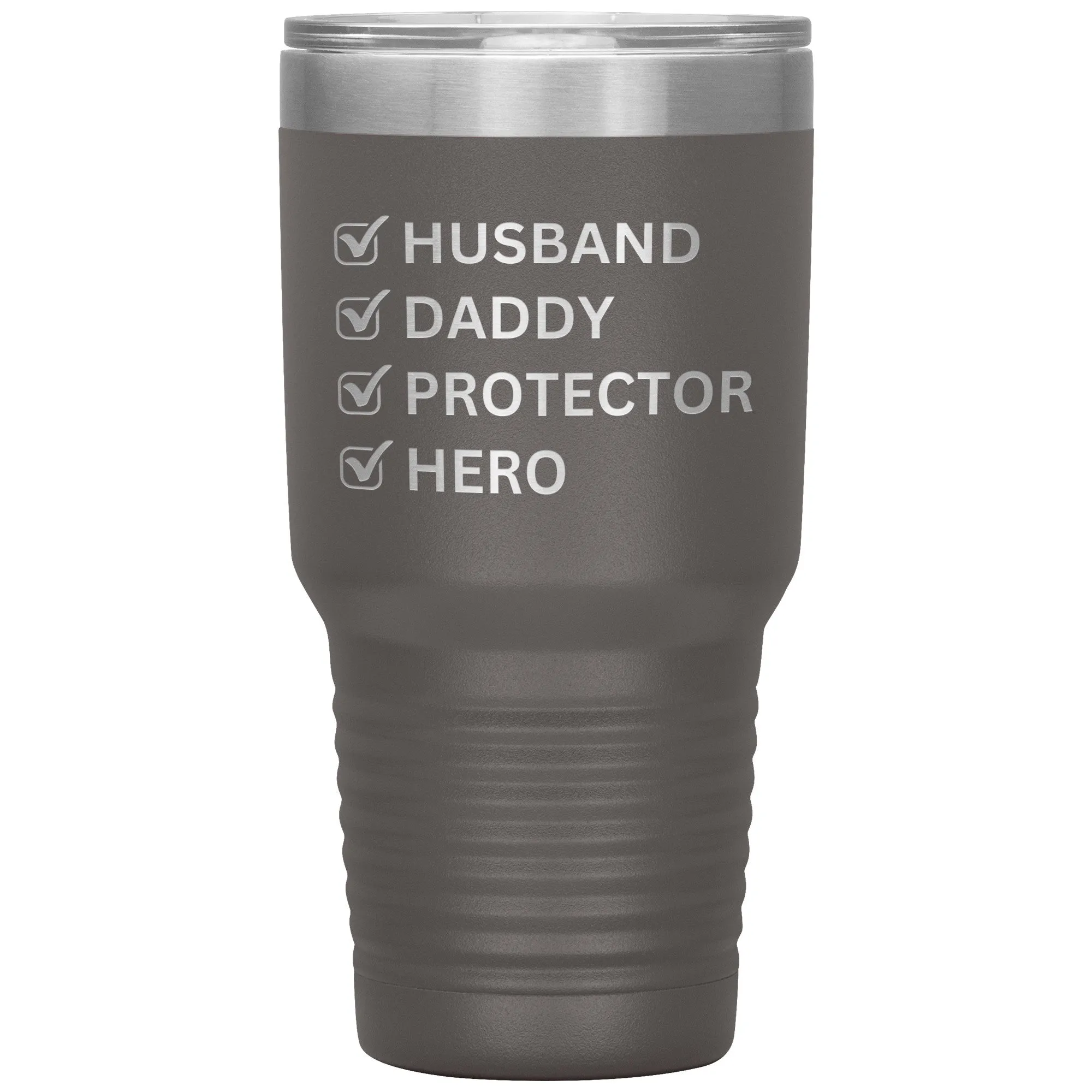 Husband, Daddy, Protector, Hero Laser Etched Travel Tumbler Gift for Him.