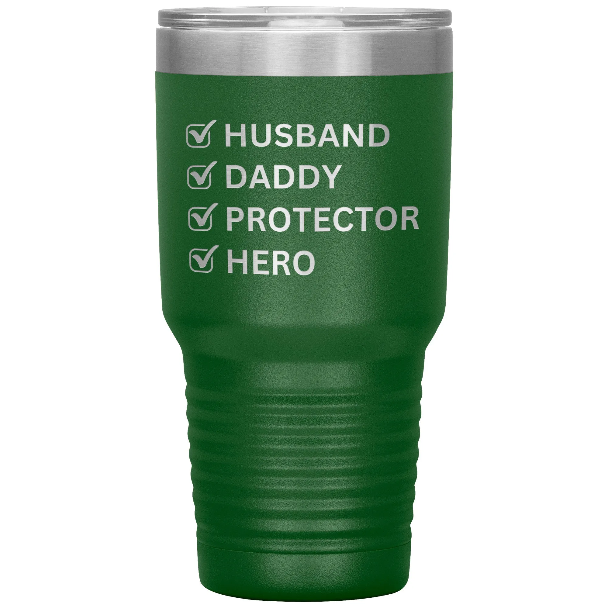 Husband, Daddy, Protector, Hero Laser Etched Travel Tumbler Gift for Him.