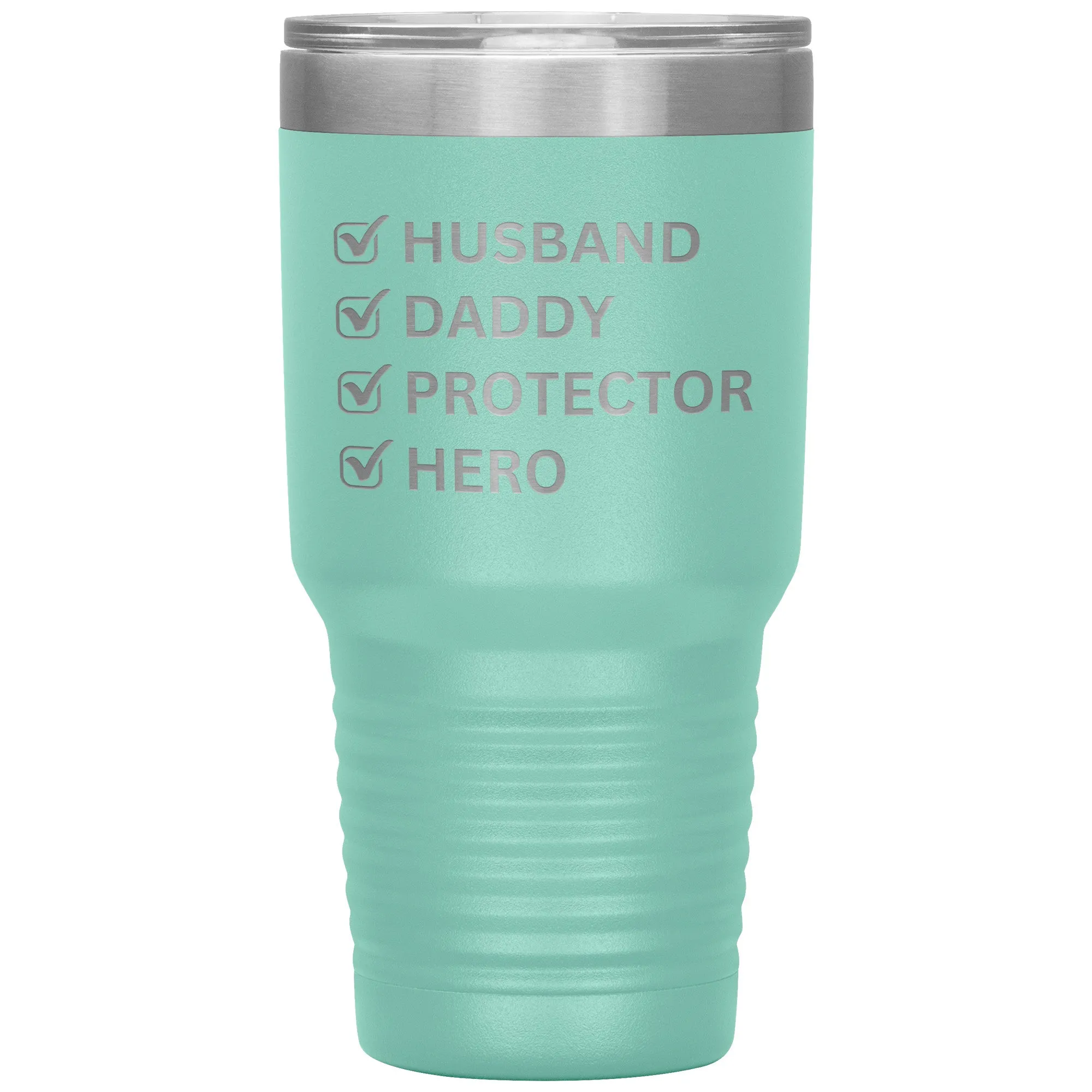Husband, Daddy, Protector, Hero Laser Etched Travel Tumbler Gift for Him.