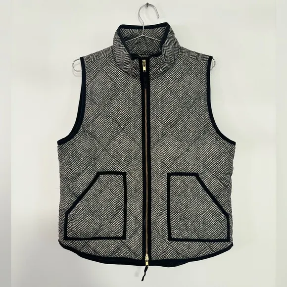 J. CREW Herringbone Quilted Excursion Vest Gray Black Women’s Size L Large