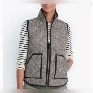 J. CREW Herringbone Quilted Excursion Vest Gray Black Women’s Size L Large