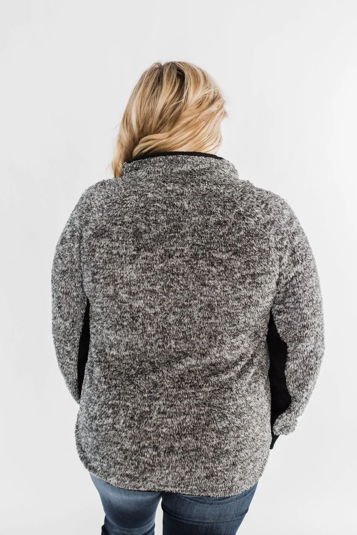 Just My Luck Quilted Sherpa Pullover- Black & Grey