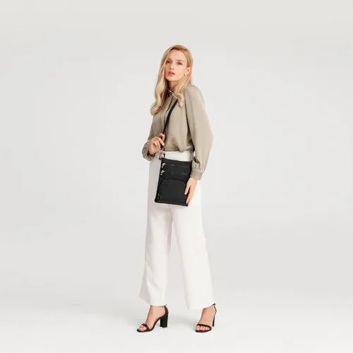 Kono Casual Multi Pocket RFID Blocking Cross Body Bag - Black